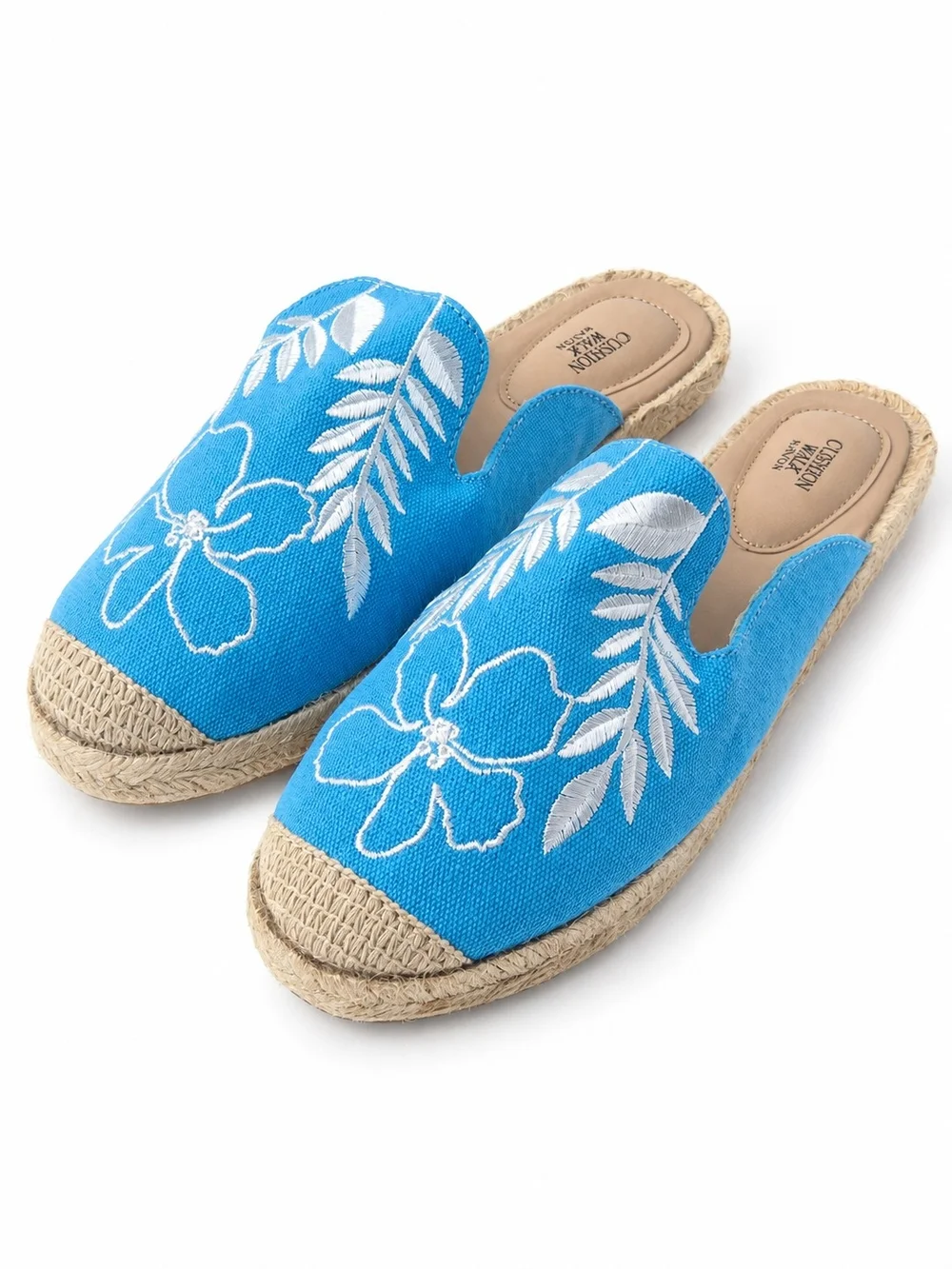 Cushion Walk Avon Embroidered Espadrille Mule Slides Blue Size 8 NEW